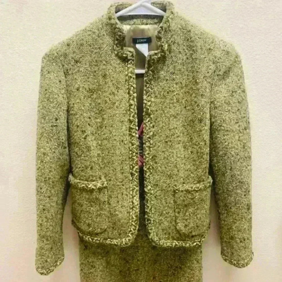 J.crew Olive Brown jacket and dress set wool and silk - Picture 14 of 14